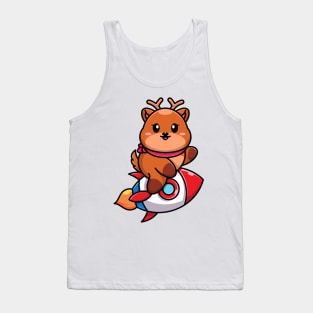 Cute deer riding rocket cartoon Tank Top